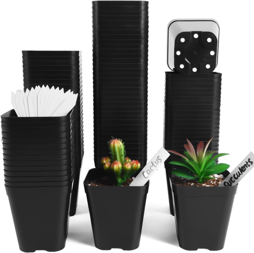 Small Seedling Pots 4 Inch, 100 Pcs Square Plant Pots Bulk, Plastic Nursery Pots - Picture 8 of 12