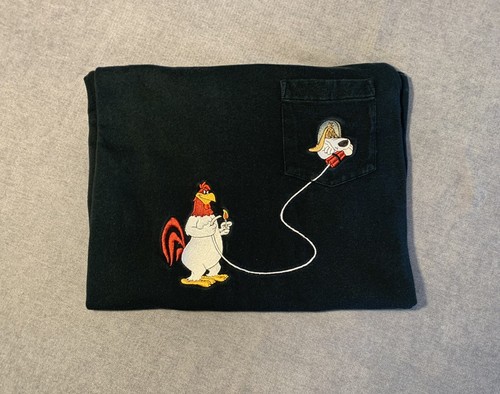 LOONEY TUNES FOGHORN BARNYARD DAWG BLACK T-SHIRT VINTAGE SIZE XL