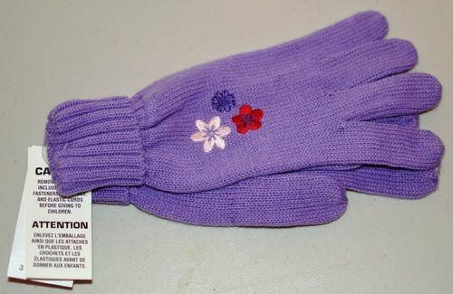Disney Store Girls Princess Purple Flowers S/M 5-7 Years Knit Gloves *NWT* - Picture 2 of 3