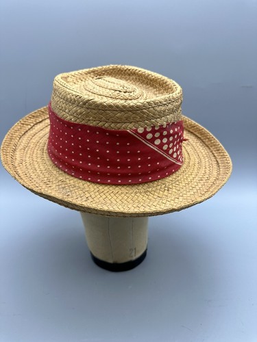 Cappello di paglia vintage FLIP-IT diportisti Fedora nastro rosso Italia spiaggia film prop - Foto 6 di 12