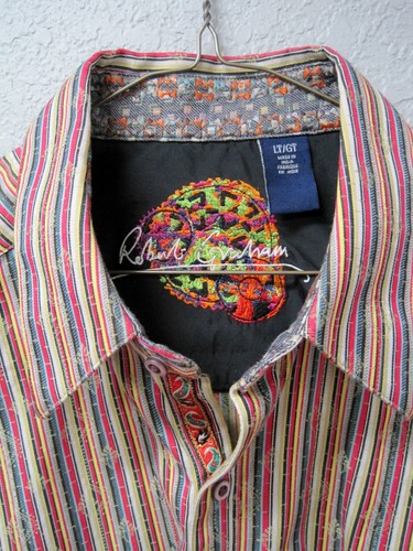 Robert Graham Shirt Men's Large Tall Red Vertical Striped Button Up Flip Cuffs - Picture 5 of 8