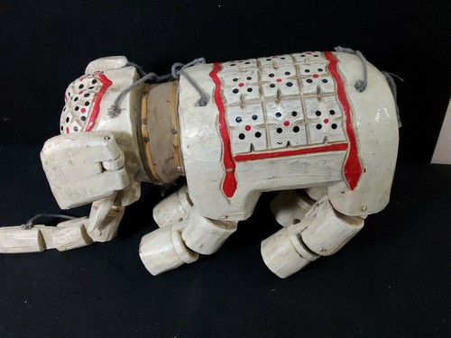 Vintage Wooden Hand-Carved Elephant Puppet Marionette on strings. Hand Painted - Picture 6 of 12