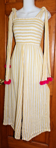 Sundress Pippa Jumpsuit Portofino Lemon Stripes Pom-Pom Tie Straps Wide Leg XS - Picture 14 of 16