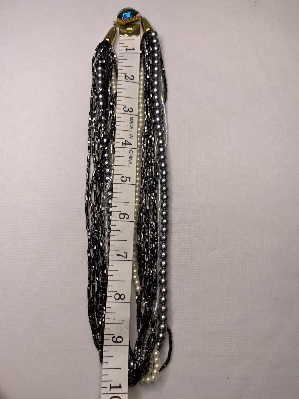 Multi layered beaded necklace simulated gray and … - image 4