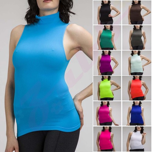 DAMEN MOCK TANKENECK ÄRMELLOS GERIPPT PASSEND TOP STRETCH TANK TOP SHIRT - Bild 1 von 19