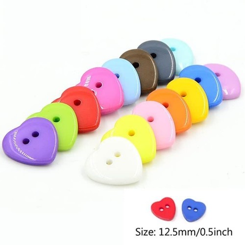 100 Pieces 2 Holes Buttons Heart Shaped Buttons Resin Sewing Buttons Mixed - Picture 2 of 6