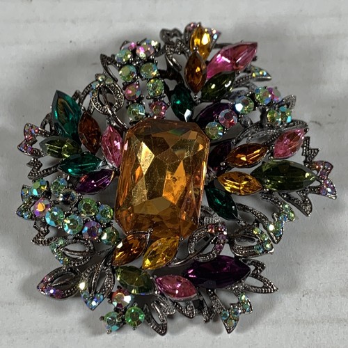 Statement Multicolored Rhinestones Pin Brooch One Small Missing Stone - Picture 7 of 7