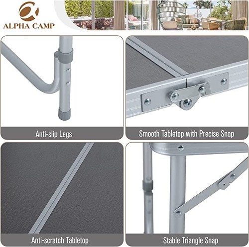 ALPHA CAMP Folding Camping Table Waterproof Portable Adjustable Table Height - Picture 2 of 5