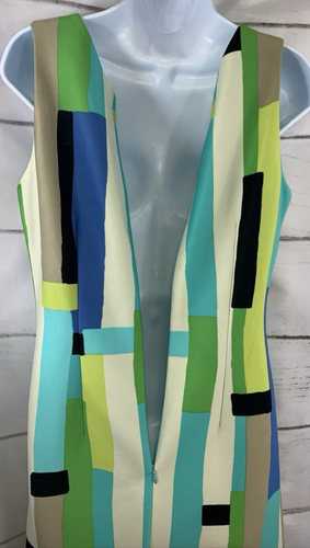 Chetta B Dress Women's Size 8 Mod 80's 60's Color Block Zip Up Stretch Sleeveles - Picture 15 of 15