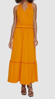 Karl Lagerfeld Women's Orange Paris Women's Sleeveless Tiered Maxi Dress Size L