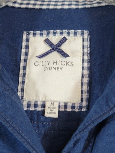 Gilly Hicks Sydney Women M Long Sleeve Button Shirt Cotton Flannel Pockets Blue - Picture 9 of 14