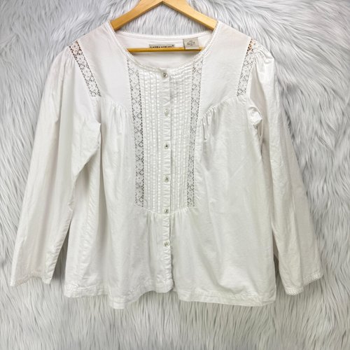 Laura Ashley VTG White Pleated Lace Top L Puff Sleeve Romantic Delicate Boho - Picture 9 of 17