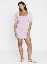 Faithfull the Brand Annibelis Smocked Bodycon Linen Mini Dress Coquette Sz 4