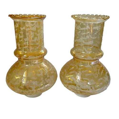 Vintage Amber Glass Made In Greece Hurricane Lamp Shades - Set of 2 - Picture 5 of 11