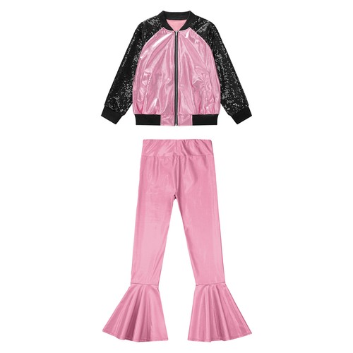 Kids Girls Tops With Trousers Hippie Jacket With Bell-bottoms Pants Sequin Rock - Picture 103 of 117