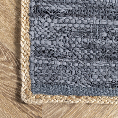 nuLOOM Sabby Hand Woven Leather Flatweave Area Rug in Blue Casual Solid Design - Picture 3 of 7
