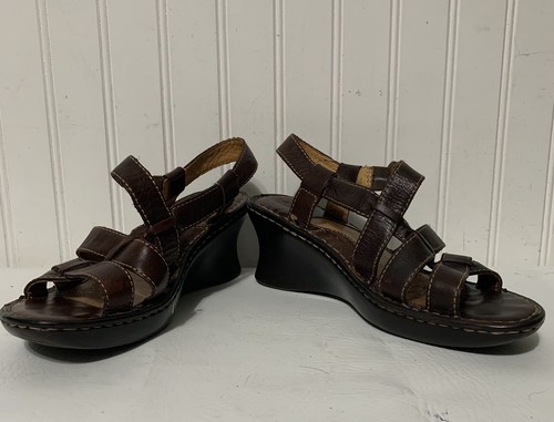 Womens Born Wedge Strappy Sling Back Brown Leather Sandals Shoes Size 9.5 T30 - Picture 7 of 8