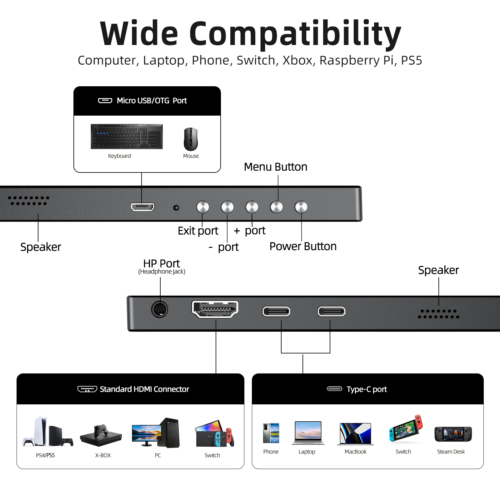 Gebraucht Monitore Tragbarer, 15,6 Zoll 1080P Full HD Screen USB-C/Type-C HDMI - Bild 4 von 24