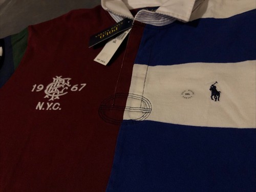 Polo Ralph Lauren uomo colorblock rugby manica lunga logo scarabocchiato taglia XXL NUOVA CON ETICHETTE $198 - Foto 3 di 15