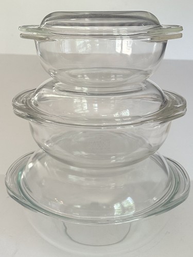 PYREX 3-Piece Clear Glass Casserole Set with Lids – 1L, 1.5L, 2L Nesting Bowls
