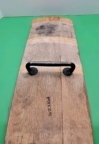 Hand Crafted Reclaimed 36" x 8" Whiskey Barrel Bent Oak Staves Serving Tray. - Picture 6 of 15