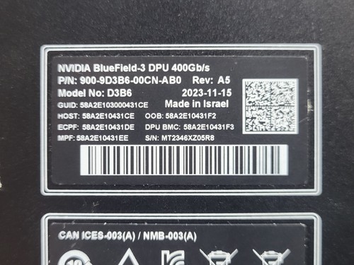NVIDIA BlueField-3 400GB DPU Card 900-9D3B6-00CN-AB0 REV: A5 Tested Pull #73 - Foto 4 di 4