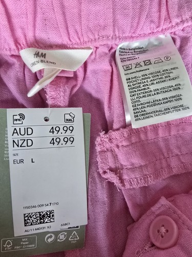 H&M Womens Linen Blend Pants Size LARGE pockets Pink Pockets NEW - Picture 12 of 15