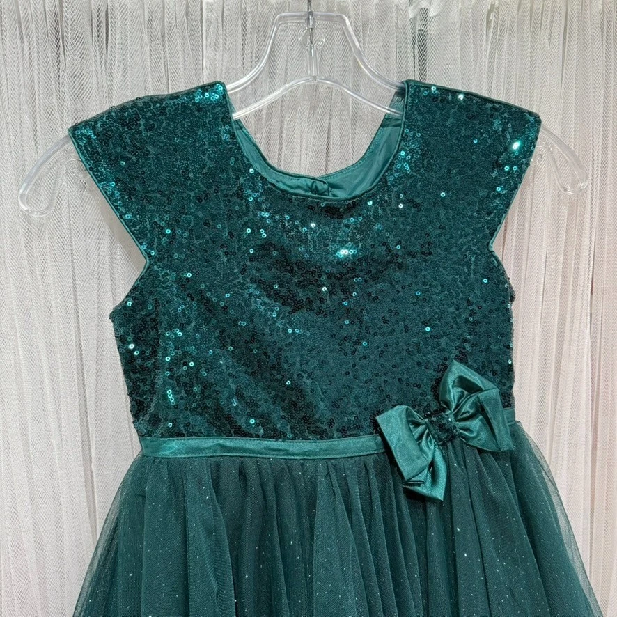 Vestido de Fiesta Jona Michelle Niñas’ Lentejuelas Verdes Tul Talla 6 Ocasión Especial Foto 3 de 4