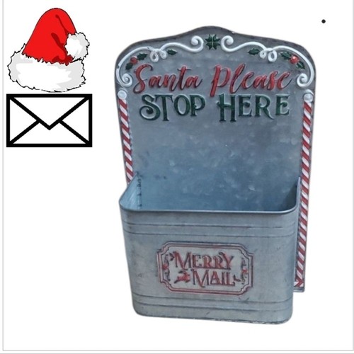 Festlicher Metall Briefkasten mit Weihnachtsmann Botschaft Weihnachtsmann Bitte hier anhalten Fröhliche Post - Bild 1 von 13