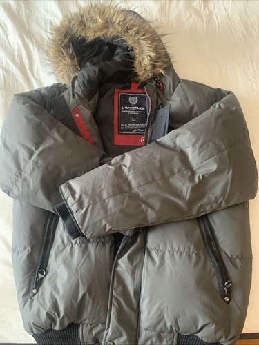J. Whistler Puffer Mens Size XL Navy Blue Faux Fur Hood All Weather Shed System - Picture 1 of 9