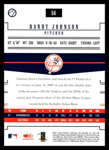 2005 Donruss Prime Patches #54 Randy Johnson - Foto 2 di 2
