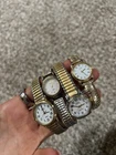 Lot of 4 Vintage Two Toned Stretchy Band Watches Citizen, Amitron, Timex Indiglo