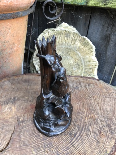 Antik Schweizer Schwarzwald geschnitzt Holz Singvogel Überlauf Vase Strämchenhalter Epergne - Bild 11 von 11