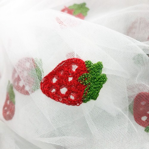 1yard Mesh Embroidered Strawberry Fabric Sheer DIY Sewing Crafts 150cm Costume - Picture 3 of 13