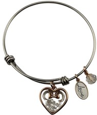 Disney Crystal Minnie Mouse Bracelet Stainless Steel  Rose Gold Tone Charms