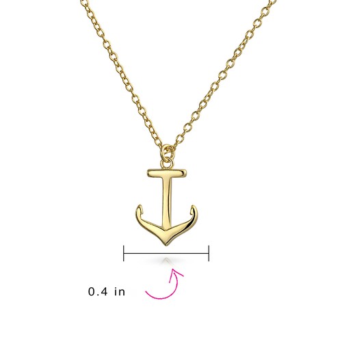 Minimalist Nautical Boat Anchor Pendant Necklace 14K Gold Plated Silver 16" - Picture 3 of 3
