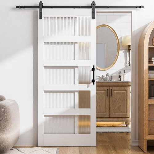 36in x 84in Glass Barn Door with 6.6ft Sliding Barn Door Hardware Kit &Handle...