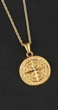 Compass Pendant 18k Gold Plated Stainless Steel 20" Necklace