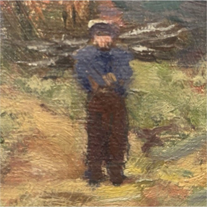 John Gordon Sexton Signed Impressionist Forest Landscape Figure Oil Painting