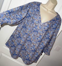 BNWT BONMARCHE Blue Mix Floral Loose Fit V-Neck Blouse Plus Size 22