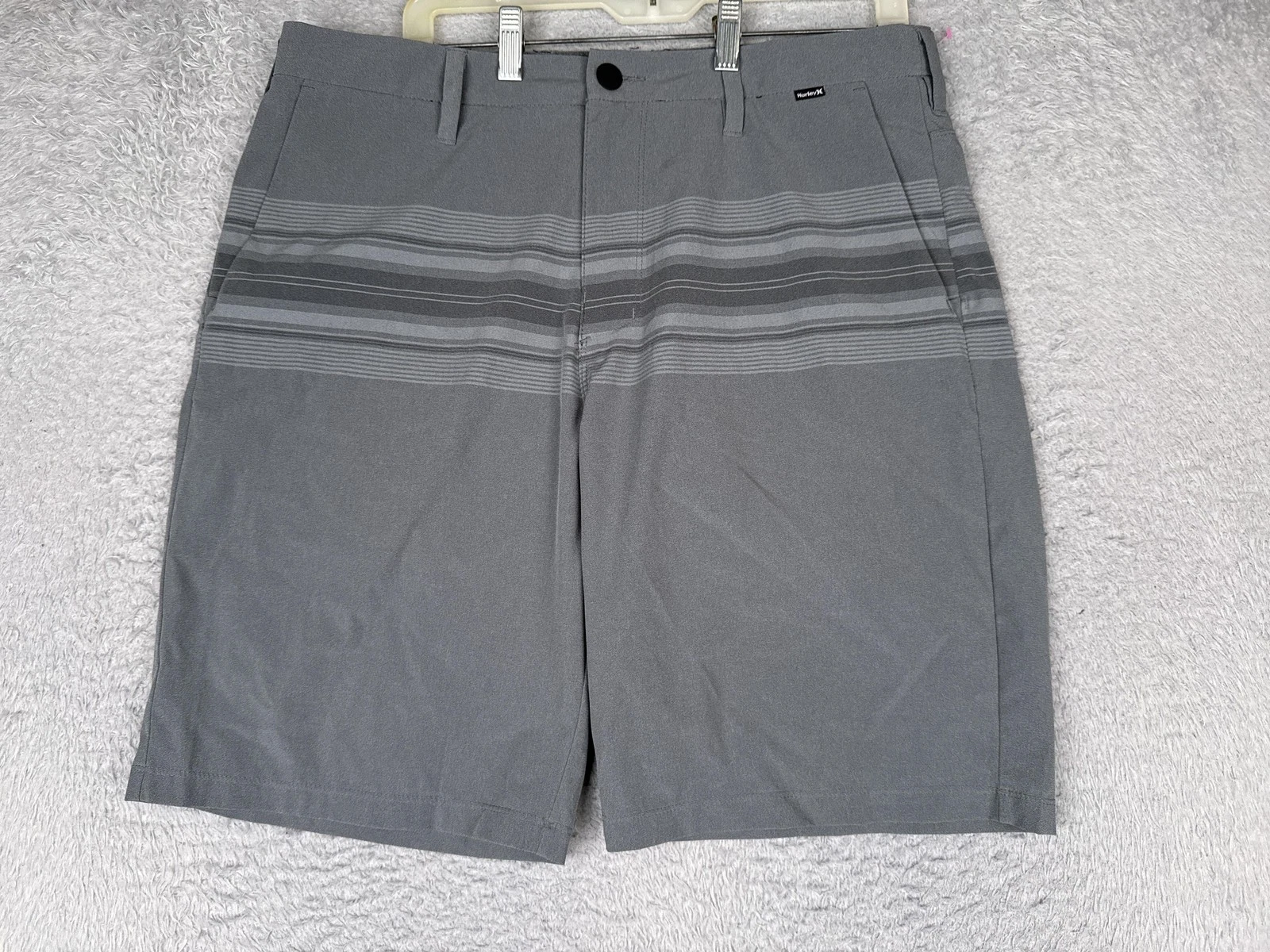 Hurley Phantom Chino Shorts Mens 34 Gray Striped Microfiber 10 Inseam Quick Dry