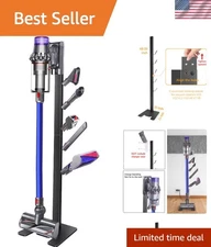 Elegant Brushed Black Vacuum Docking Station with 5 Hooks for Cordless Cleaners