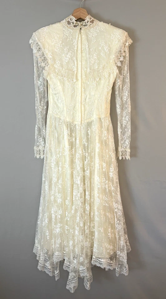 Vestido de novia vintage años 80 Jessica McClintock marfil encaje superpuesto cuentas talla 6 Foto 3 de 4