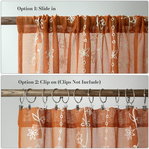 Sheer Fall Curtains 63 Inch Length Window Treatment Embroidered Floral Burnt ... - Foto 2 di 3