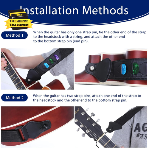 Guitar Strap, Acoustic Electric Guitar Straps Bass Guitar Strap with 3 Pick Hold - Picture 7 of 7