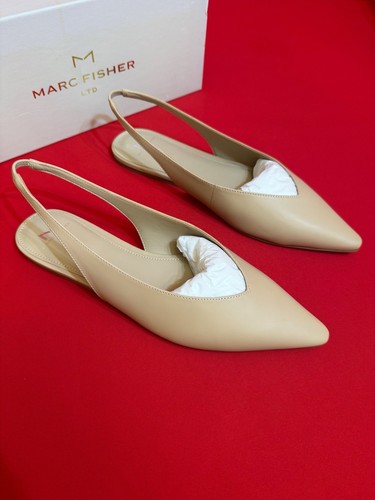 US 9 ❤️ Marc Fisher Beige Women Slingback Minimalist Pointed Toe Flats Designer - Picture 10 of 10