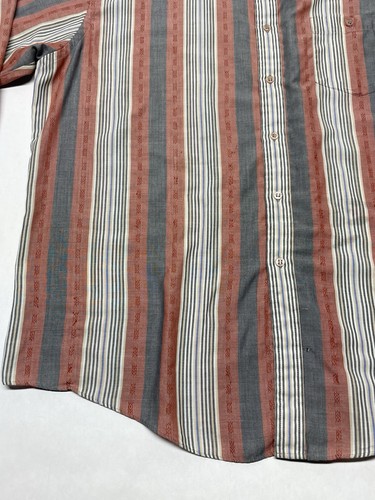 Vintage blau orange vertikal gestreift Distressed gebeizt Western Knopf Hemd Gr. XL - Bild 10 von 24