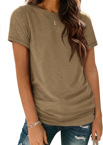 Damen T-Shirt Sommer Oberteile Kurzarm Shirts Mode Basic Freizeit Tee - Bild 16 von 38