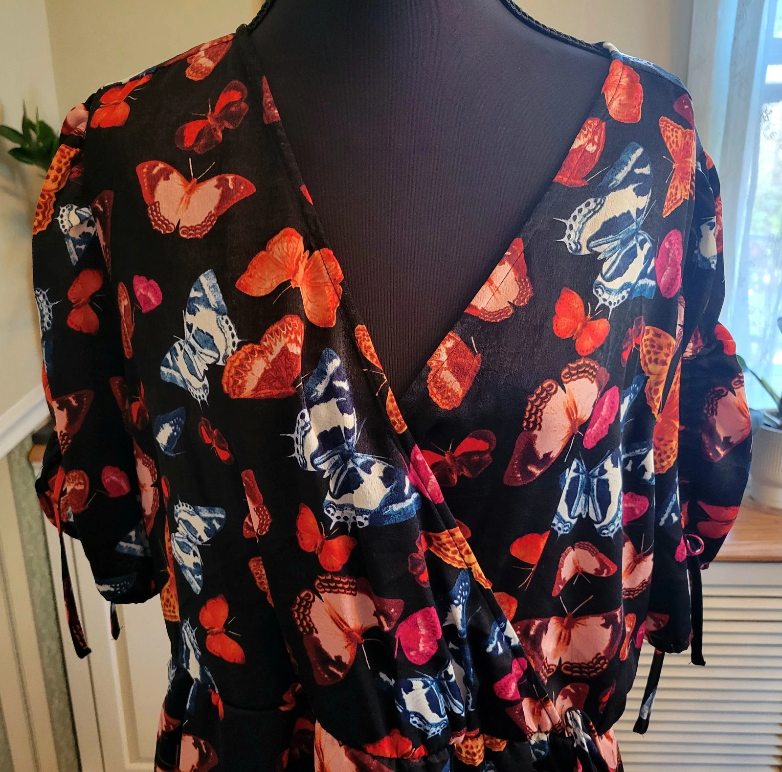 VETEMENTS Abito Torrid Nero Stampa Farfalla Midi Spazzolato Charme Avvolgente Taglia 2X 18 20