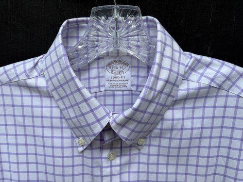 Brooks Brothers Dress Shirt Mens 15.5 - 35 Soho Fit White w Check Stretch Supima - Picture 3 of 12